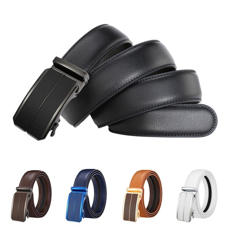 Ceinture Homme En Cuir PU à Boucle Automatique – Couleur Bleu, Largeur 3,5 Cm, Taille 130 Cm
