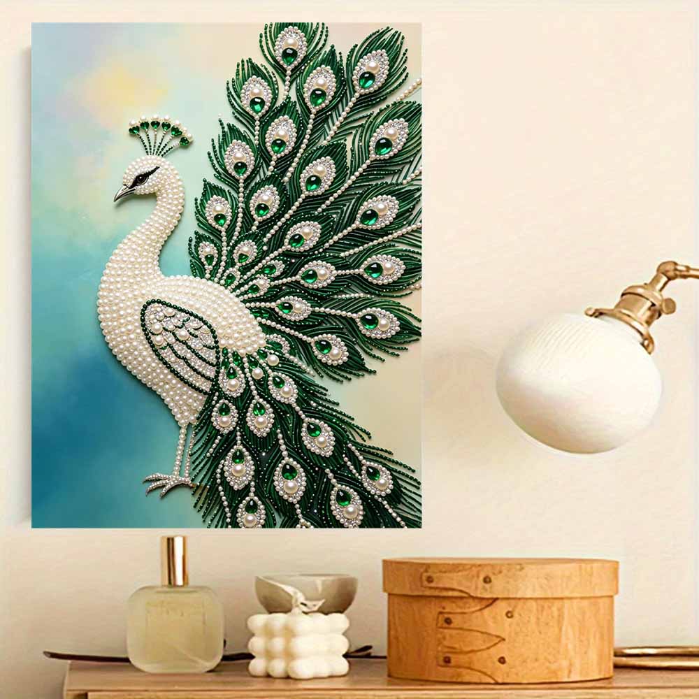 5D Round Pearl Painting Kit Elegant Peacock Pattern DIY Handmade Rhinestone Art Home Interior Decor Gift