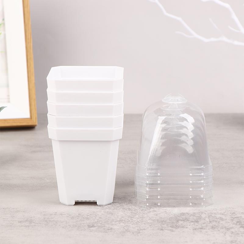 

5шт квадратный маленький цветочный горшок с куполом влажности горшки для посадки саженцев белый