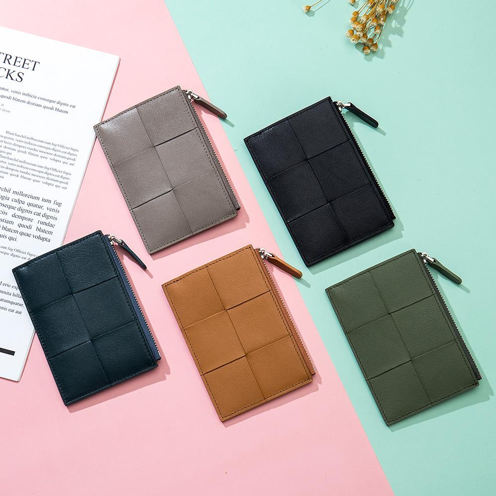 Neue Kartenetui Damen Visitenkartenetui Ultradünnes exquisites Reißverschluss Multifunktionales kariertes Wechselgeldfach Tragbarer Kartenhalter Weben