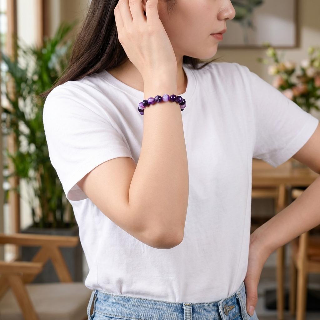 Minimalist Natural Purple Stone Beaded Bracelet for Man Women Crown Chakra Anxiety Relief Energy Yoga Accessories Jewelry Gift