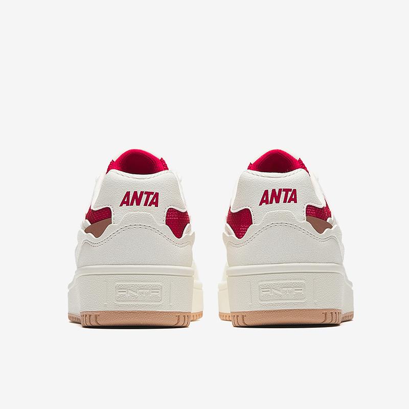 Anta Kids Synthetic Leather Fabric Non-Slip Wear-Resistant Low-Top Kids Skate Shoes Men Sneakers Ivory-White Elegant-Red A22518005-4