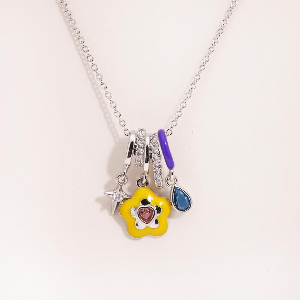

316L Stainless Steel Colorful Flower Zircon Ice Cream Pendant Necklace For Women Simple Elegant Enamel Jewelry Wholesale