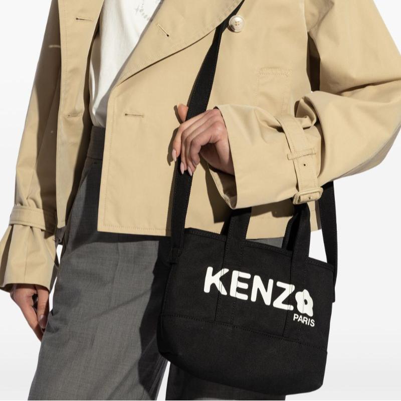 Kenzo Utility Logo Print Cotton Tote Bag Women Tote Bags Black FE68SA910F3699