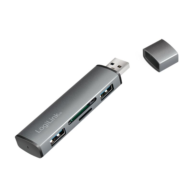 USB 3.2 Gen2 2-Port Hub with Card Readers, Logilink, UA0394