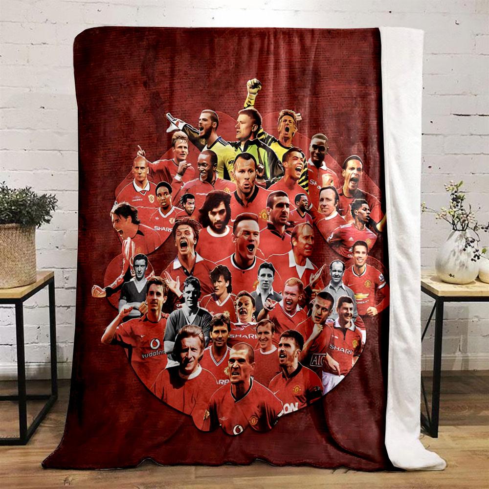A collage of faceless football players in red jerseys on a red background. for all seasons blanket lunch break throw gift