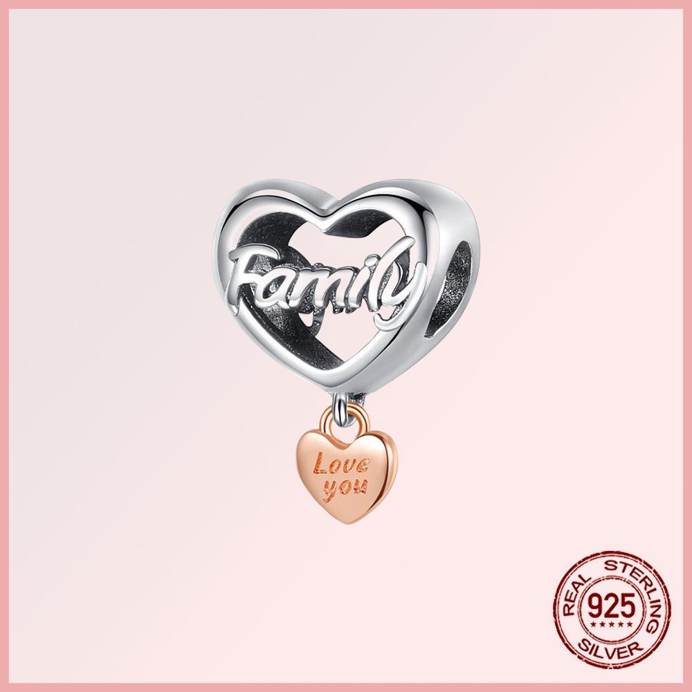 Sparkling Family Heart Angel Wings Pavé Copper Dangle Charms Fit Original Bracelet Beads Jewelry Gift Diy