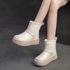 Johnature Versatile Snow Boots Plush Warm Flat Platform Short Boots Genuine Leather Women's Shoes