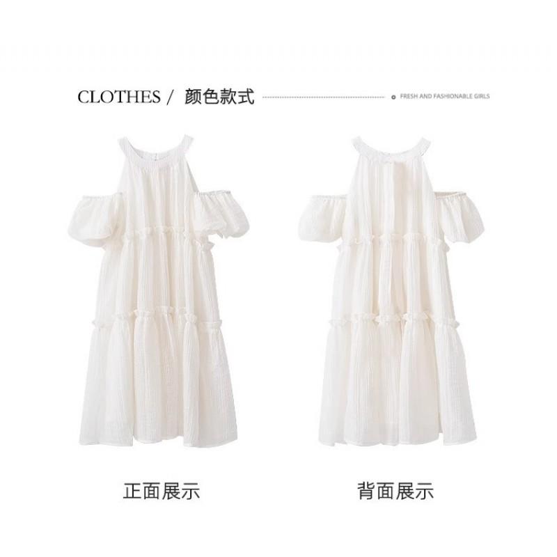 Girls Mesh Princess Dress Stylish Puff Sleeve Solid Color Kids