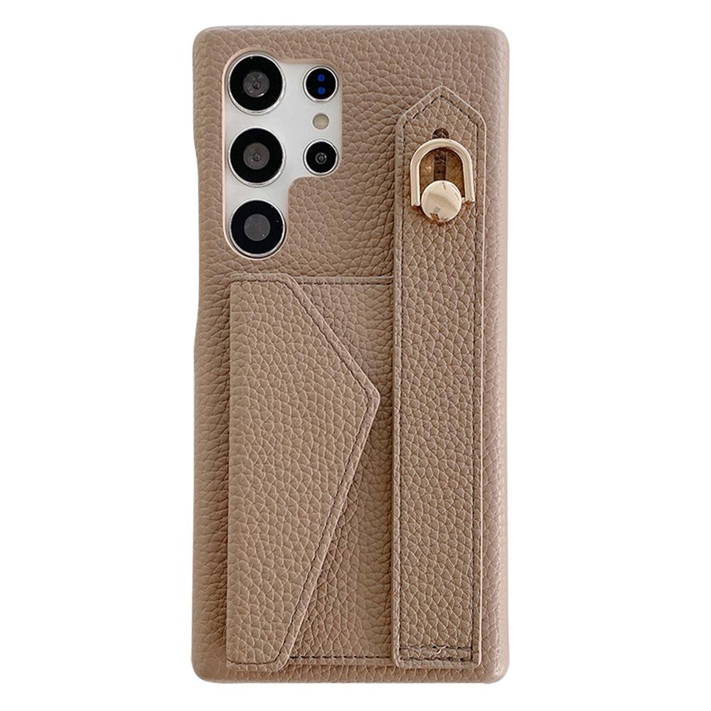 

Чехол для Samsung Galaxy S25 Ultra с отделением для карт, ремешком на запястье, подставкой, из ПУ кожи+ПЭТ, чехол для телефона Light Brown