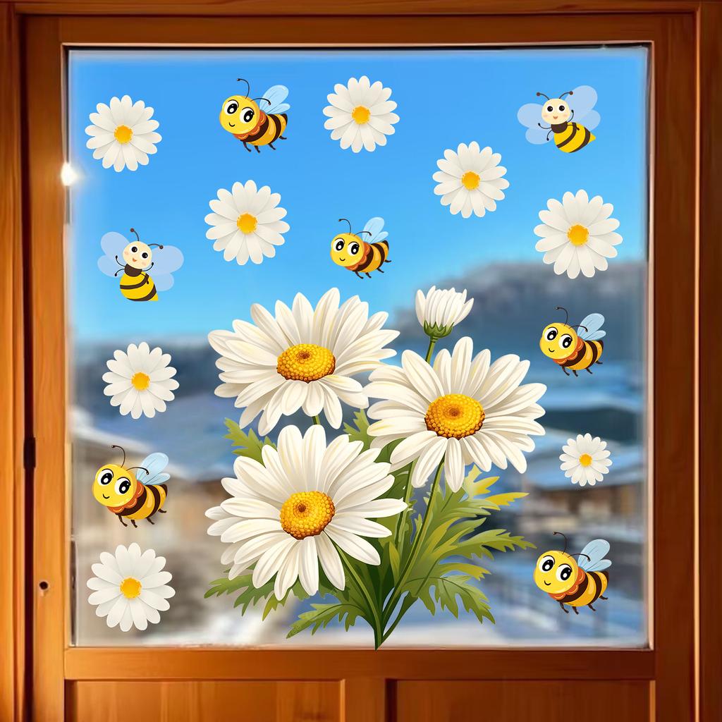 Gänseblümchen Aufkleber - Bienen-Thema Fensteraufkleber - Bäckerei Blumenladen Küche Balkon Aufkleber