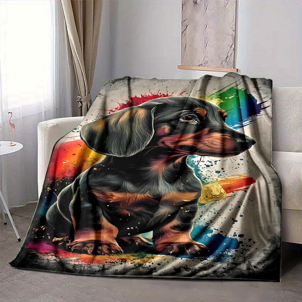 1PC Dachshund Art Print Blanket, Throw For Sofa, Bed, Travel, Camping, Livingroom, And Bed, Printing Blanket With Soft And Warm Fabric Yy250918172