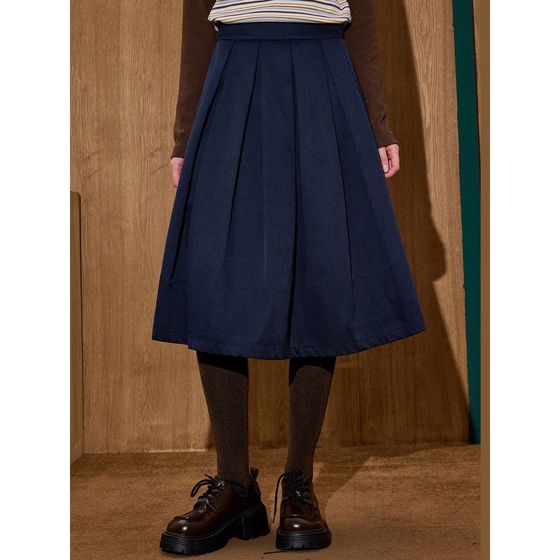 Coolhut Japanese Style High-Waisted Versatile Casual Pleated A-Line Slimming Loose Elegant 2025 Winter Skirt