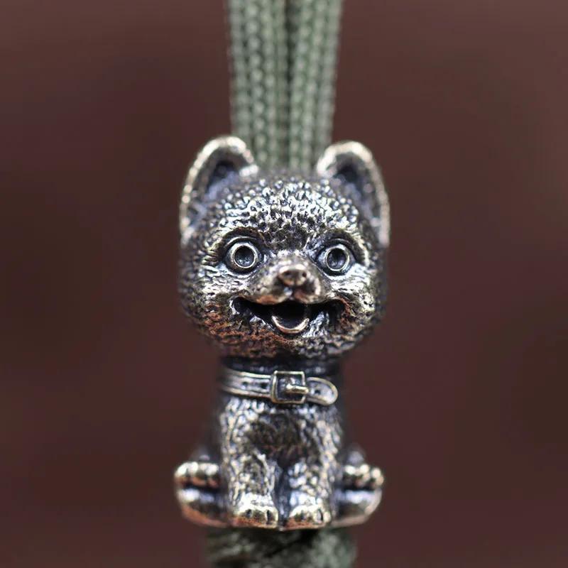 Cute Puppy Brass Knife Beads Animal Dog EDC Outdoor DIY Paracord Woven Lanyard Pendants Accessories Bracelets Charms Jewelry