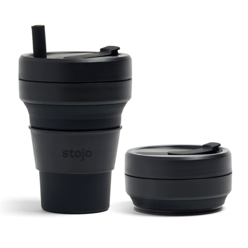 STOJO Collapsible Travel Cup - Reusable Portable Pocket-Sized Silicone Bottle for Hot & Cold Drinks - Perfect for Camping - Microwave & Dishwasher Saf
