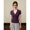 French Premium Purple Polo Neck Short Sleeve Knitted Sweater Women's Slim Lapel Top