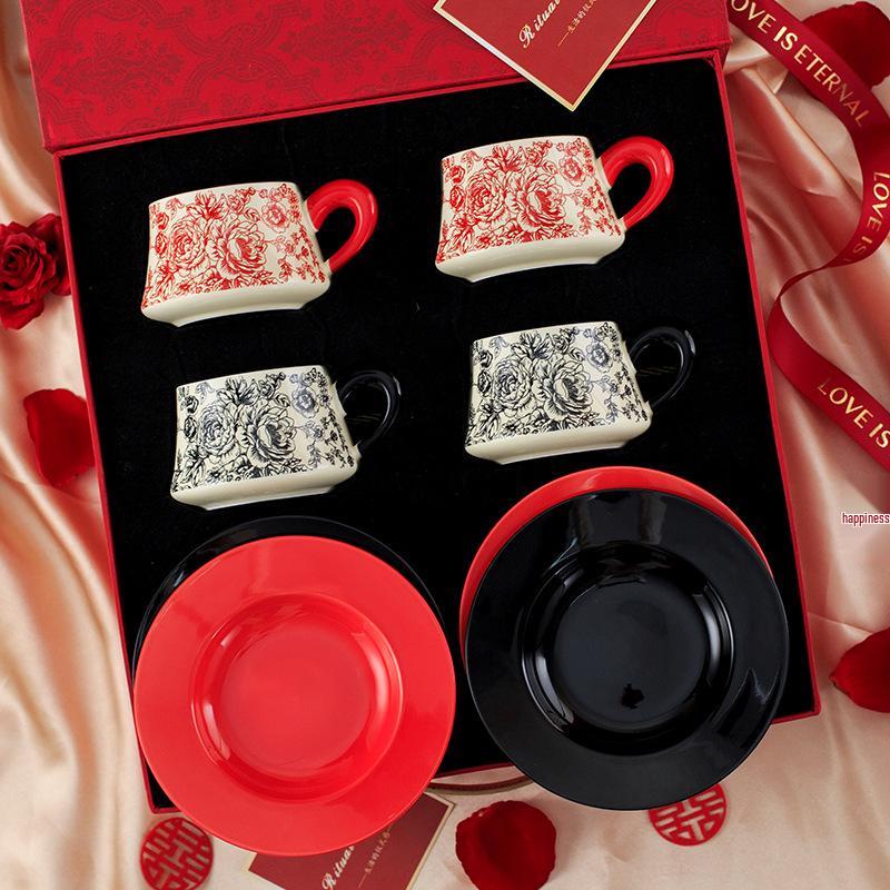 Rose Yan Yu Ceramic Coffee & Tea Cup Set with Saucer - High-End Gift Box Edition