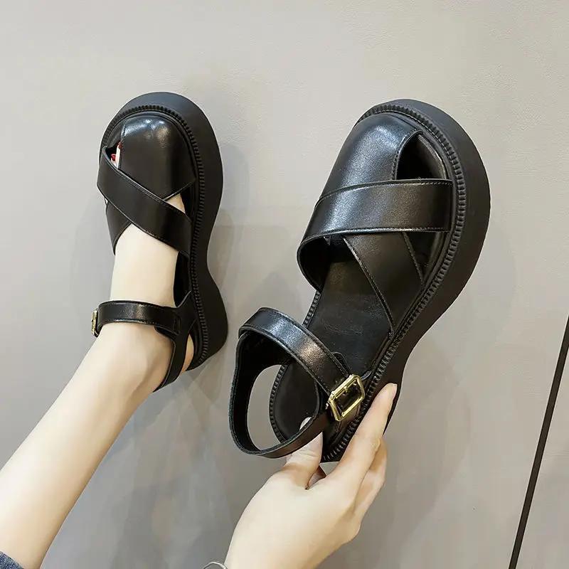 Fashion Ladies Shoes Sandals for Women Outdoor Summer 2024 Roman Style Footwear Platform H Comfortable and Elegant Chic Shoe Vintage F