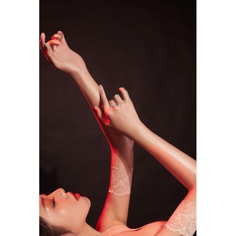 Thin Imitation Socks Over the Elbow Sexy Lace Shiny Silky Sun-Proof Wedding Dress Long-Sleeved Five-Finger Nightclub Gloves for Men and Women