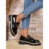 Vintage Metal Chain Platform Low-top Shoes 2025 Autumn New Muffin Plus Size British Style Small Leather Shoes for Women