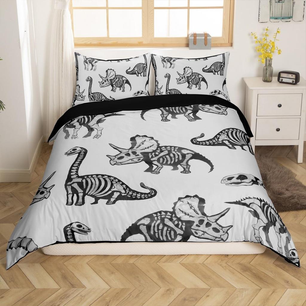Jurassic Duvet Cover Sets Lightweight Quilt Covers Bedroom Decor Dinosaurs Illustrations Skeleton Biology Historic Bedding Sets