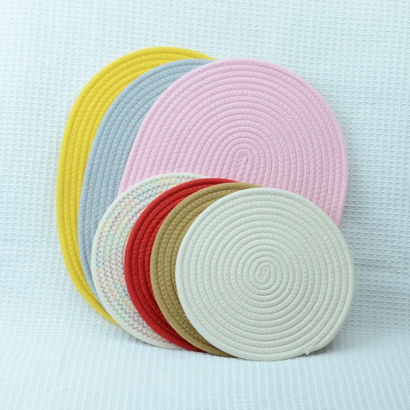 Nordic Insulated Round Cotton Woven Placemat and Coaster Set - Heat Resistant Dining Table Pad.
