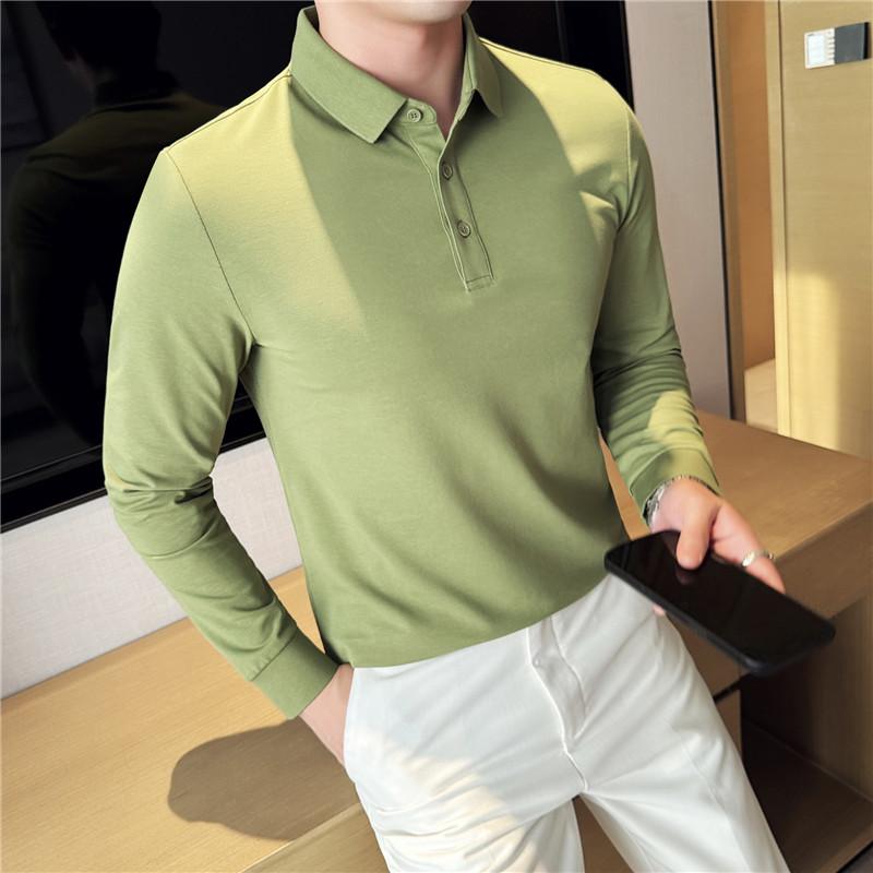 Spring Autumn New Long-Sleeved Men's Polo Shirt Lapel T-Shirt Korean Mens Collared Men Soild Color T-Shirt Bottoming Shirt