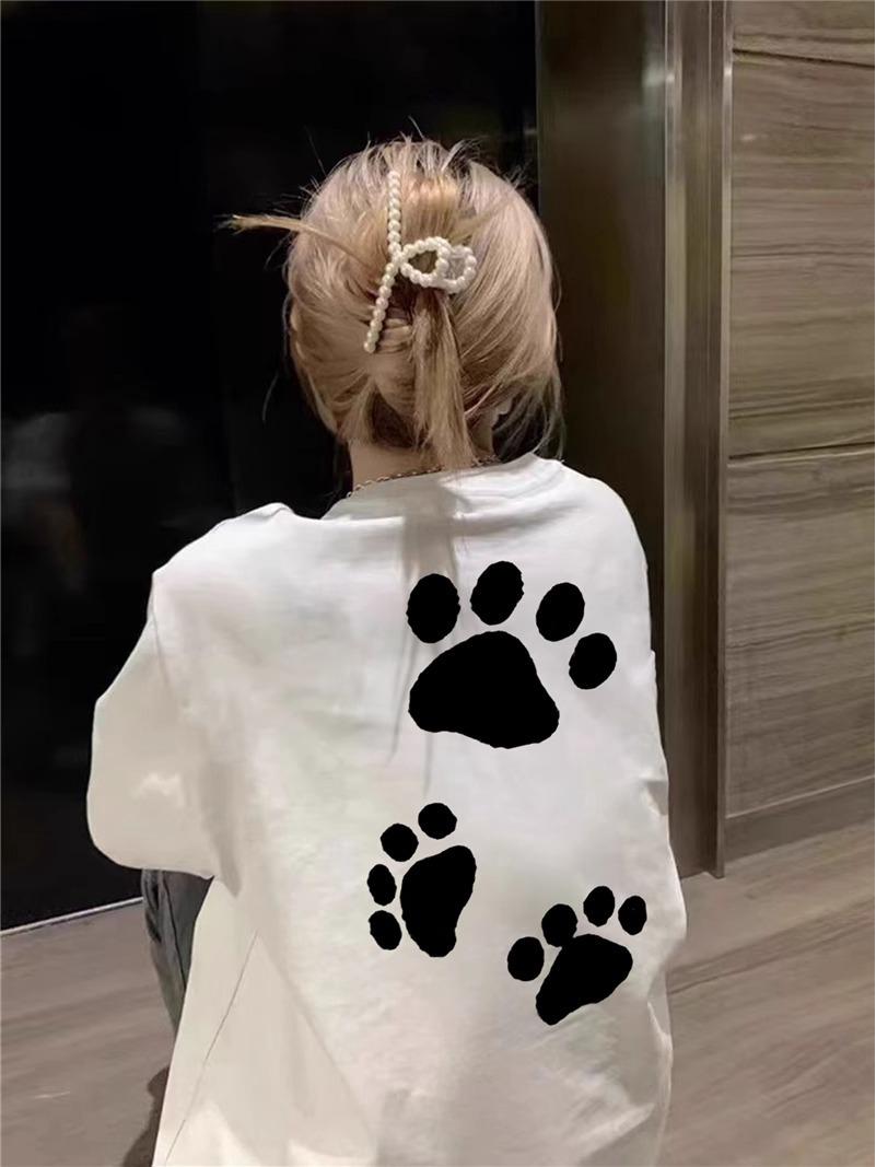 

Women s 2025 Summer White Cotton Short-Sleeve T-Shirt with American Straight Shoulder Design L темно-синього кольору