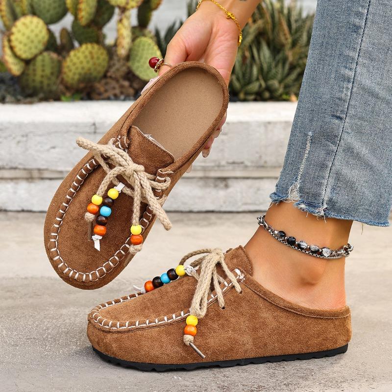 The New Retro Baotou Thick-soled Shoes Are Casual and Fashionable, with One Foot and Half Slippers