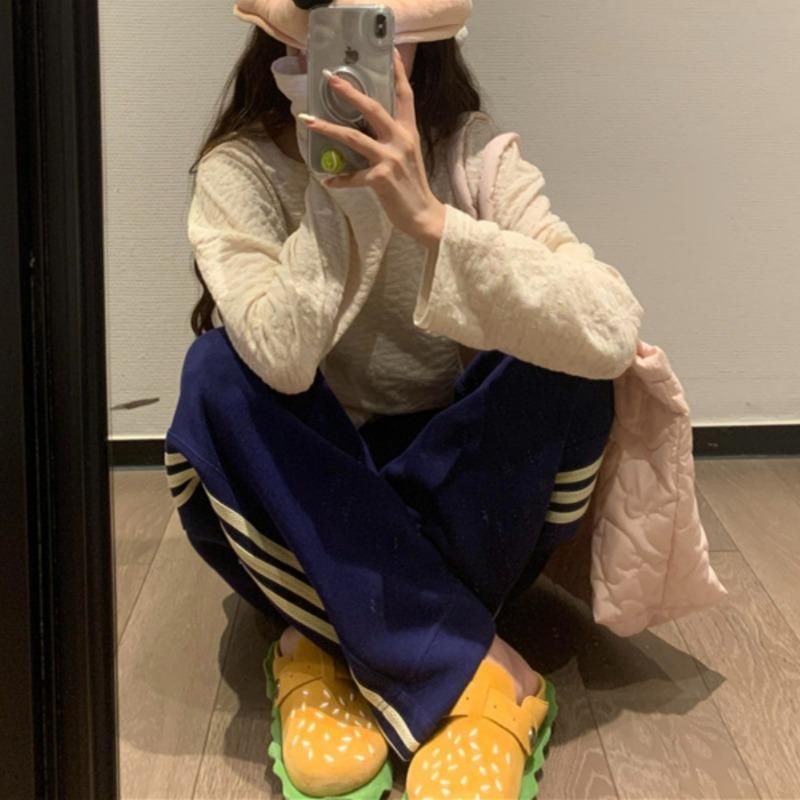 High Street Drawstring Side Striped Sports Wide Leg Pants Women's Autumn and Winter New High Waist Loose Straight Casual Sweatpants