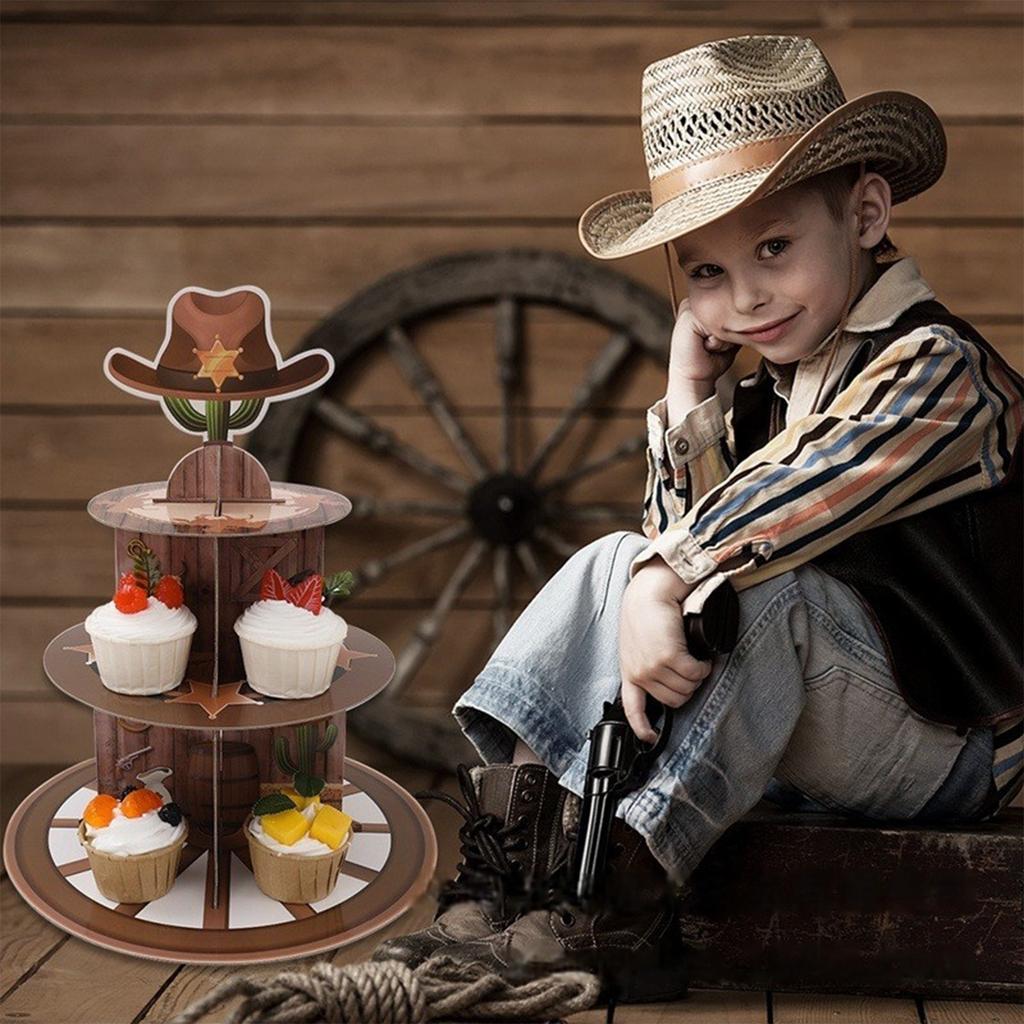 Unique Cowboy Wheel Shape Paper Cake Stand Western Style 3 Tier Cake Stand for Parties and Events with Easy Assembly