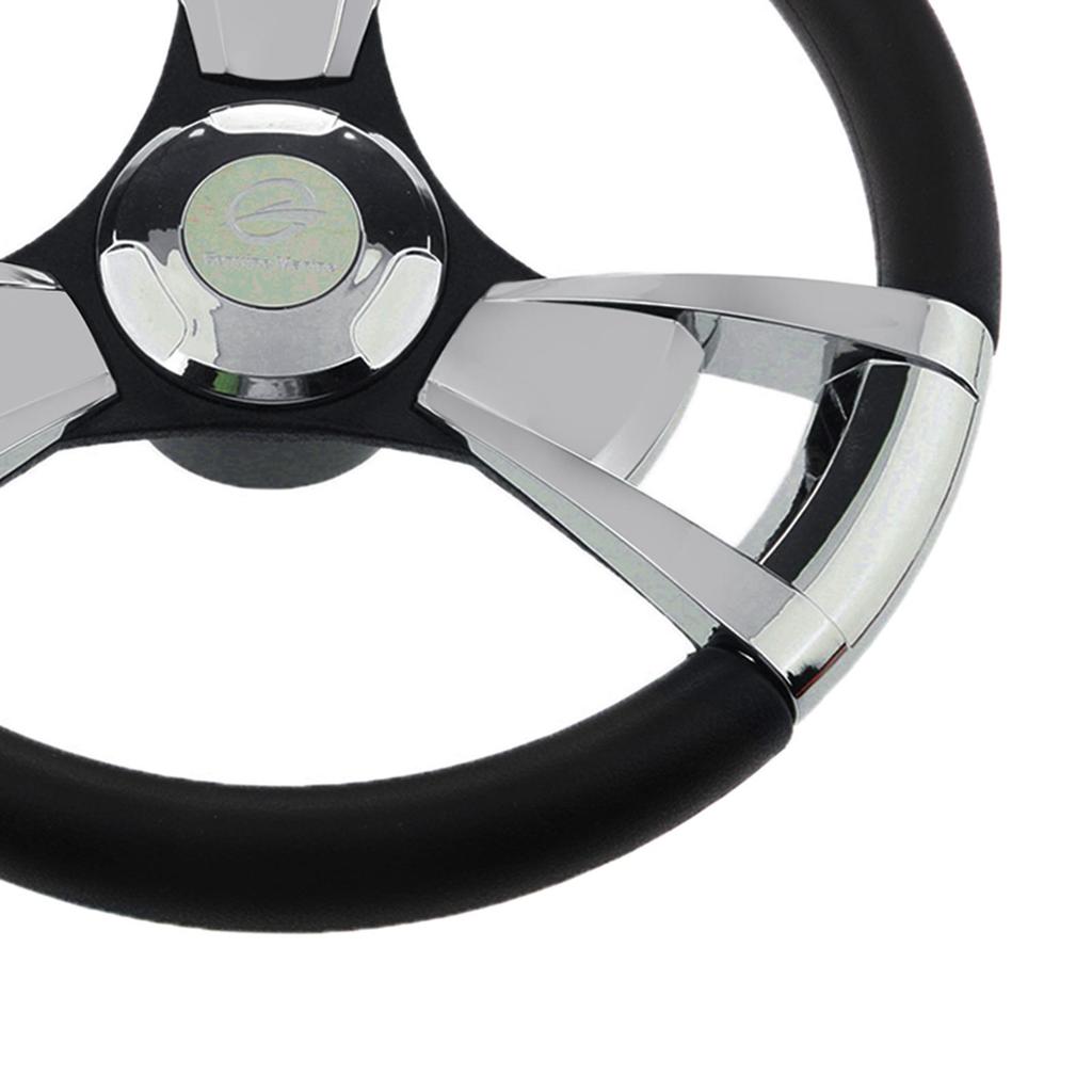 Boat Steering Wheel with Polished Chromed ABS Spoke & Center Inserts Keyed Hub
