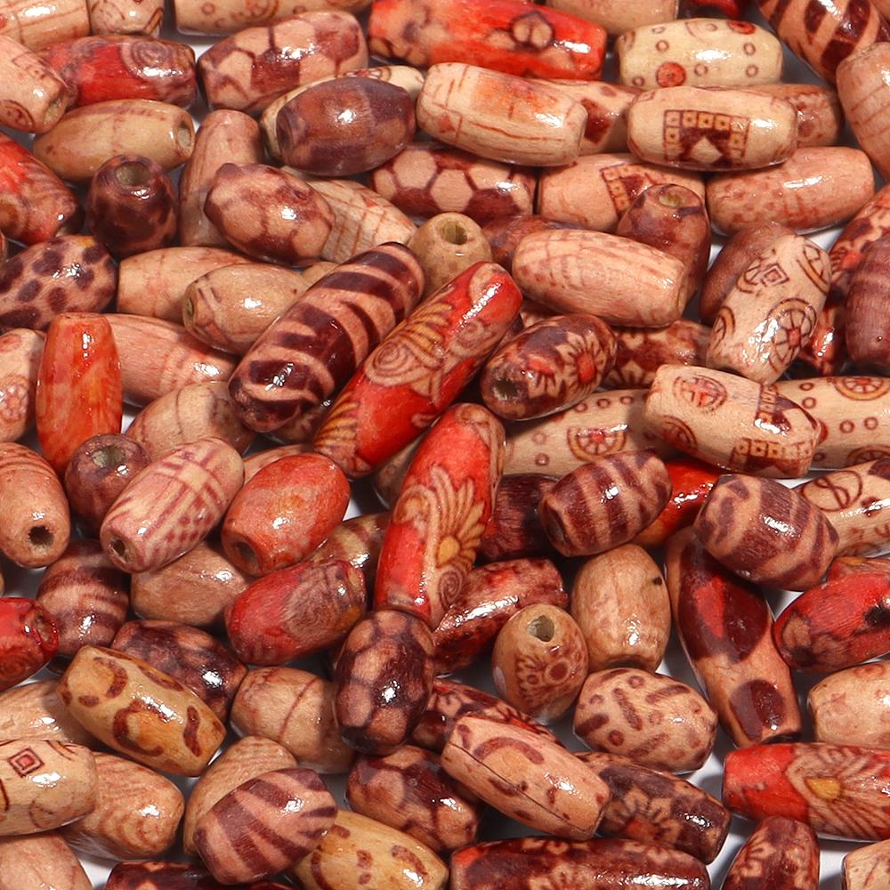 100pcs Natural Barrel Shape Wooden Beads Mixed Color Oval Loose Wood Beads For Jewelry Making DIY Bracelets Necklace Accessories