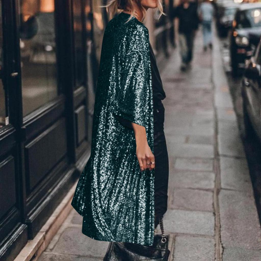 Damen Glitzer Pailletten Lässige Offene Jacke