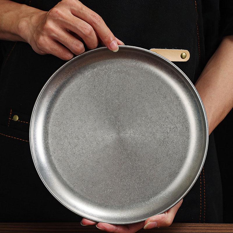 Snow Peak Stainless Steel Round Plates Matte Reto Dinner Dishes Flat Serving Tray Luxury Tableware Kitchen Dessert Cake
