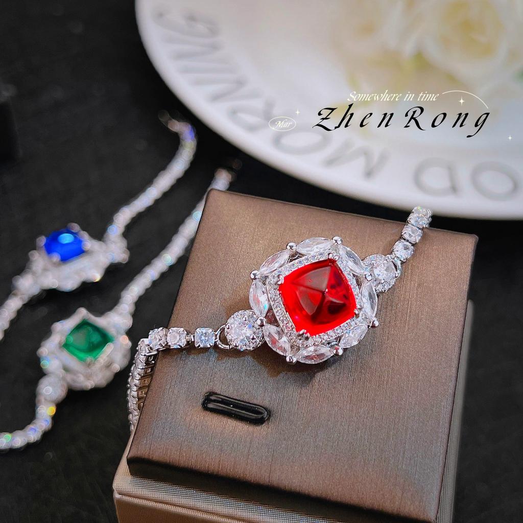 Temperament Cultivation Ruby Sugar Tower Cut Light Luxury Color Treasure Bracelet High Carbon Diamond Emerald Royal Blue Diamond Women