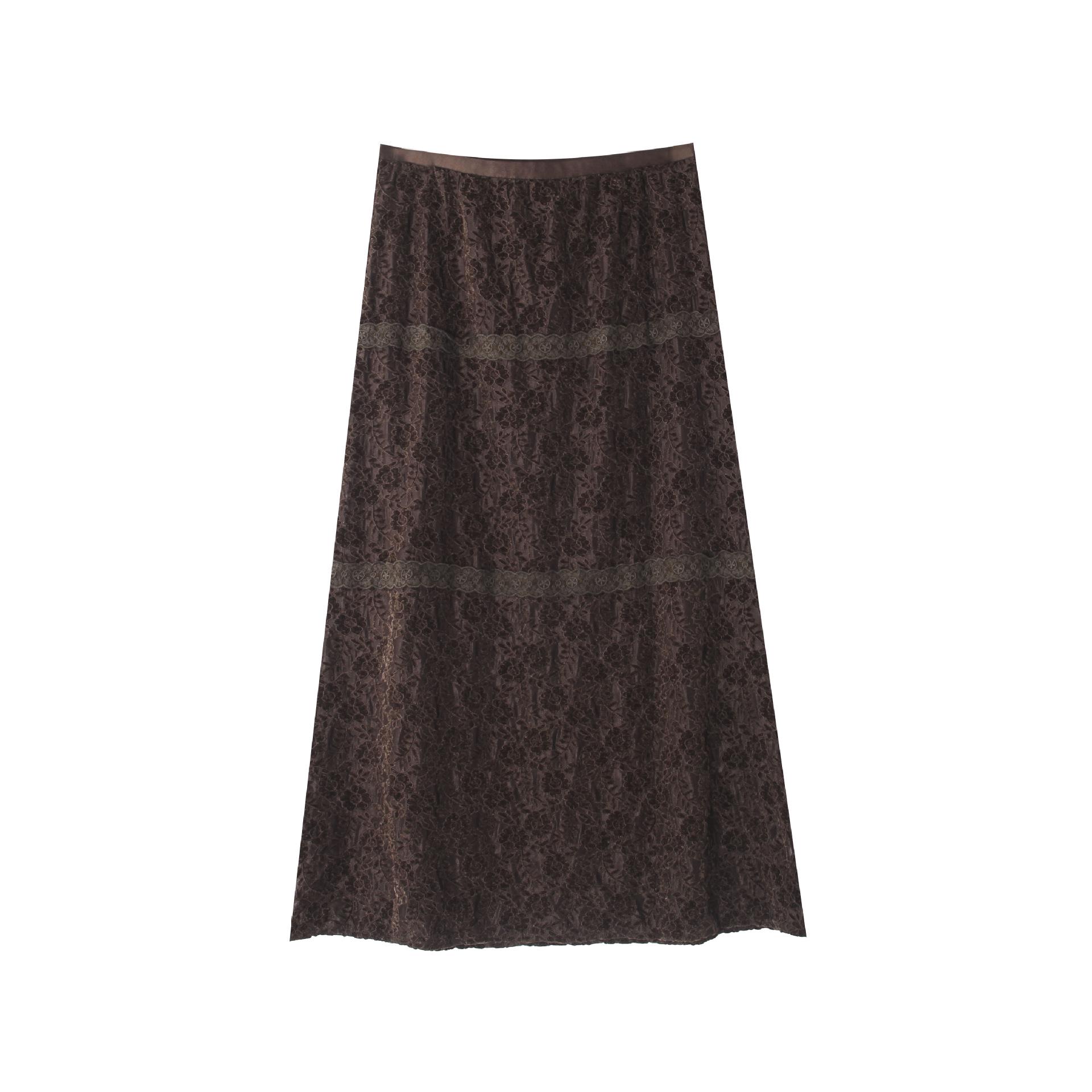 Moonlight Lover French Retro Velvet Lace Layered Women s Winter Skirt N859C S (85-105 cm) кофейный