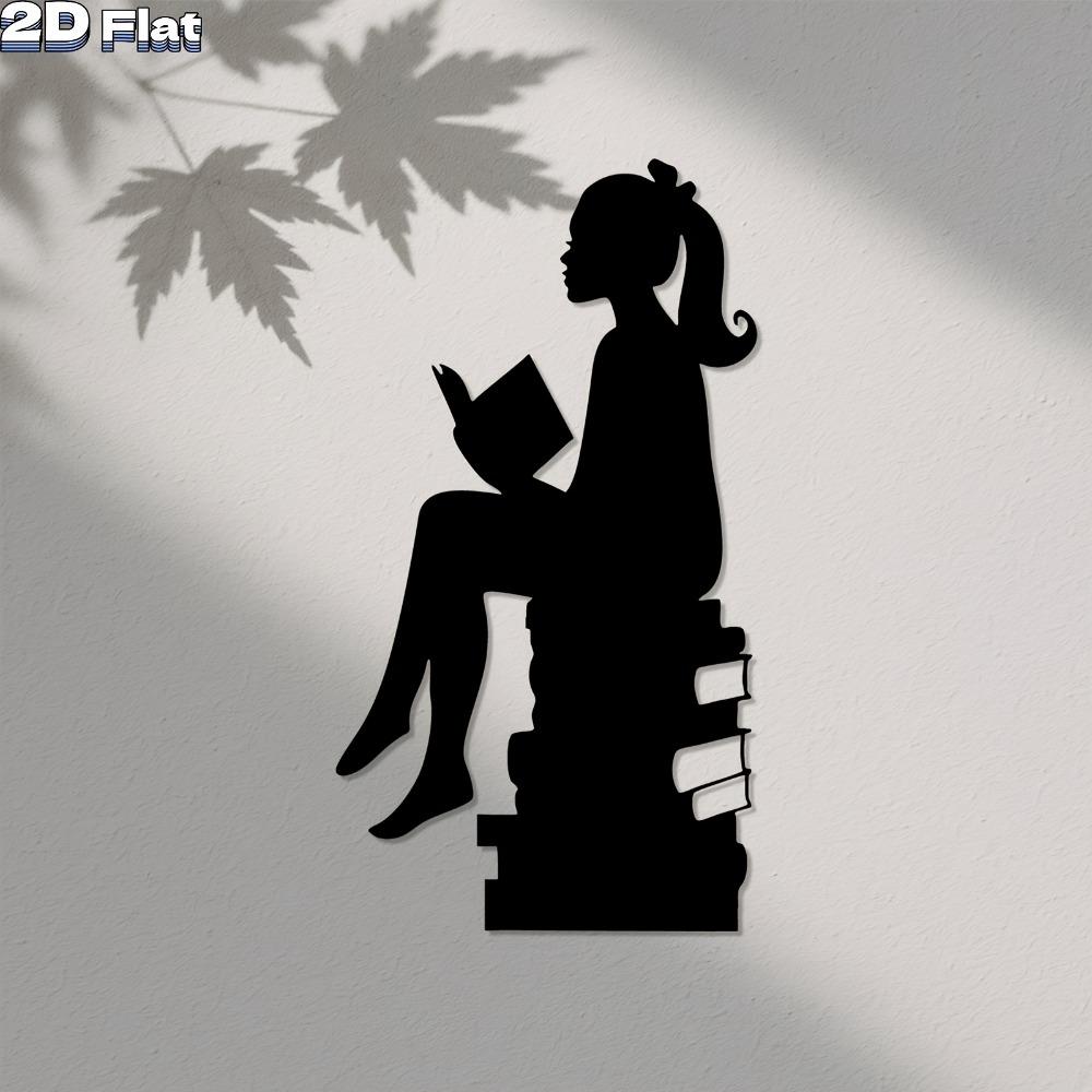 Iron Wall Art Silhouette Reading Girl Metal Sculpture Halloween Gift Modern Home Decor