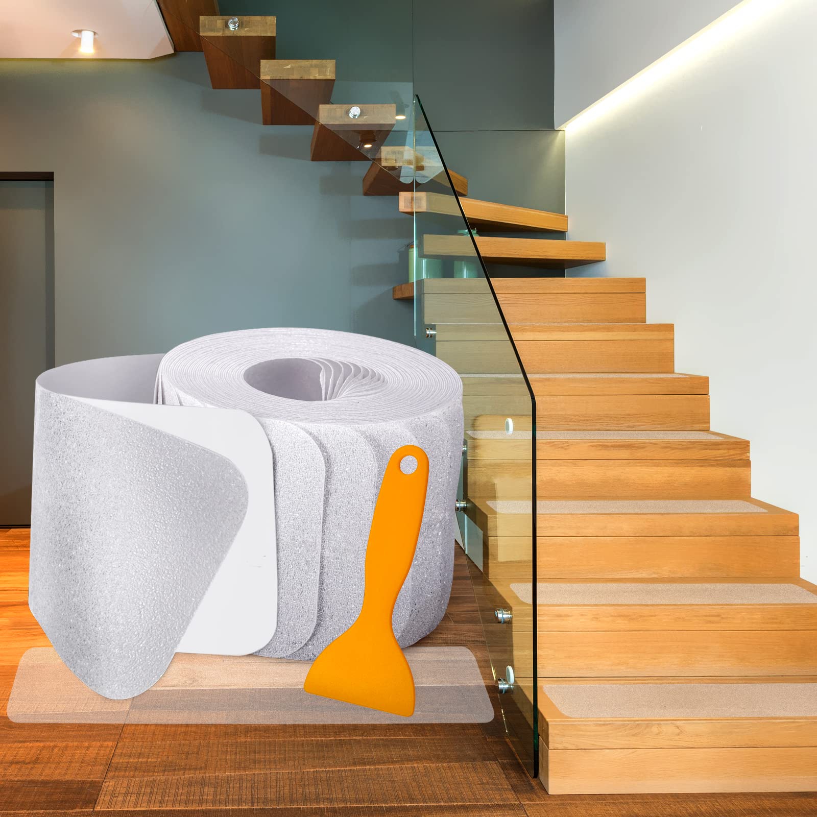 

Spurtar Stair Non-Slip Mats, Transparent, 15 Sheets, 10cm x 60cm, Prevents Pets and Children from Falling, Customizable Cut, Transparent Anti-Slip Tap