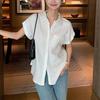 Kochi Rain Dew Asahara linen short-sleeved shirt for women, summer loose lapel-neck commuter linen shirt
