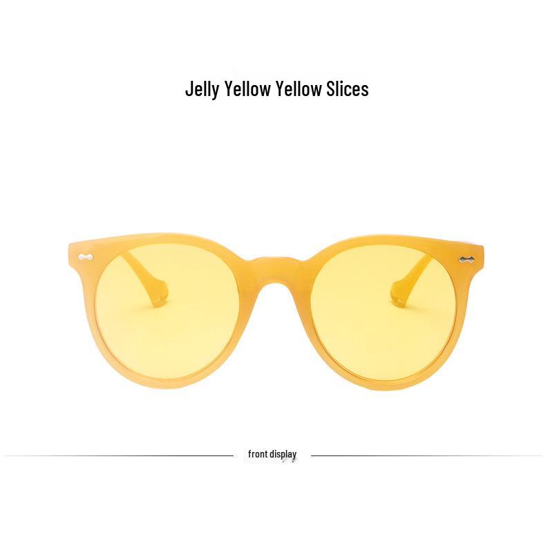 2021 Korean Retro Round Frame Candy Color Studded Sunglasses