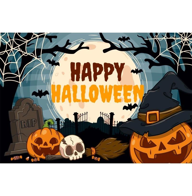 

1pc Cute Happy Halloween Party Backdrop Night Moon Ghost Castle Pumpkin Washable Banner for Halloween Themed Party Decoration 100x150cm