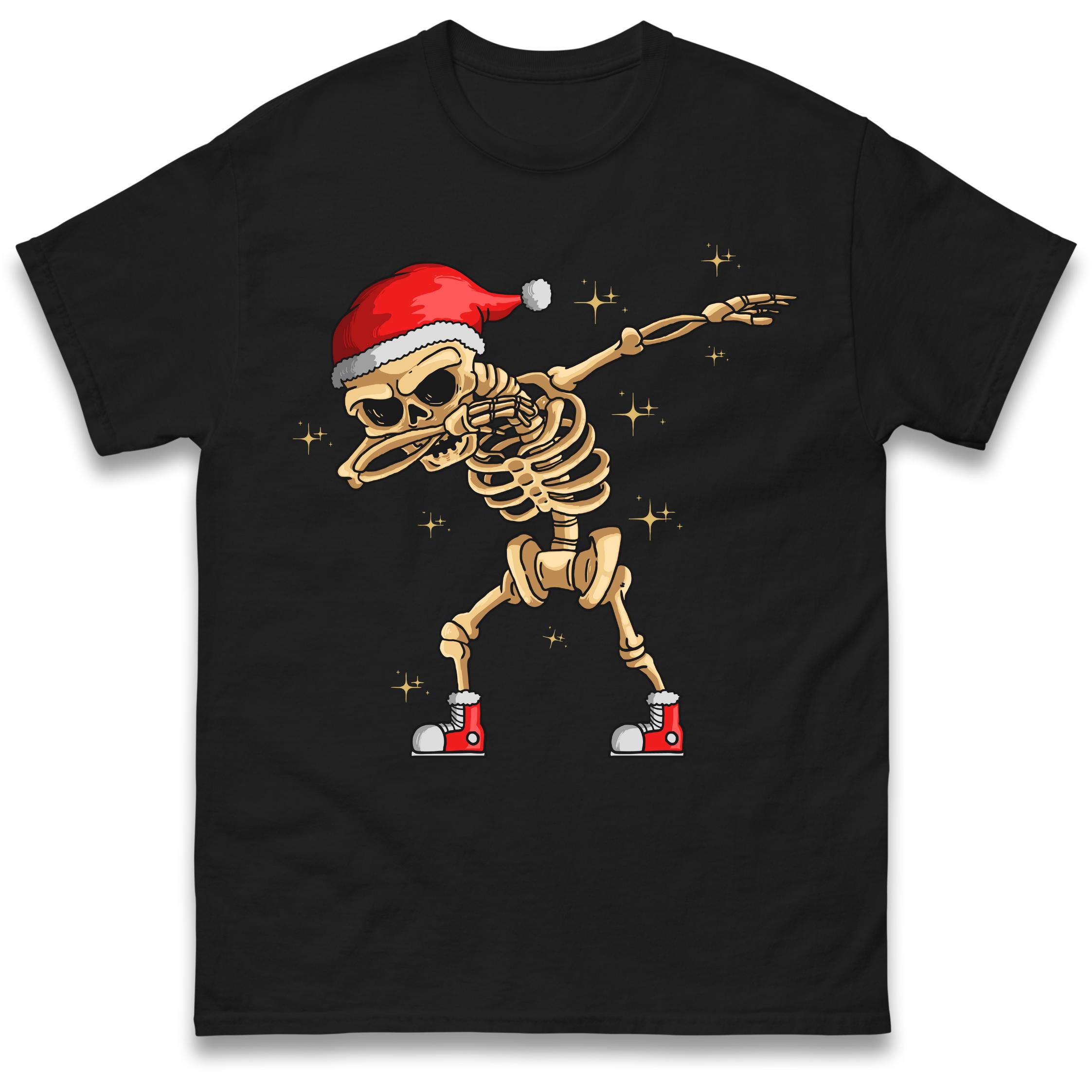 Santa Skellington Dabbing Christmas T-Shirt Tshirt Mens Womens Tops Unisex Tees 100% Cotton S