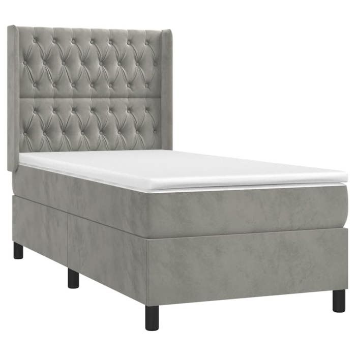 3132843 vidaXL Lit à sommier tapissier et matelas Gris clair 100x200cm Velours