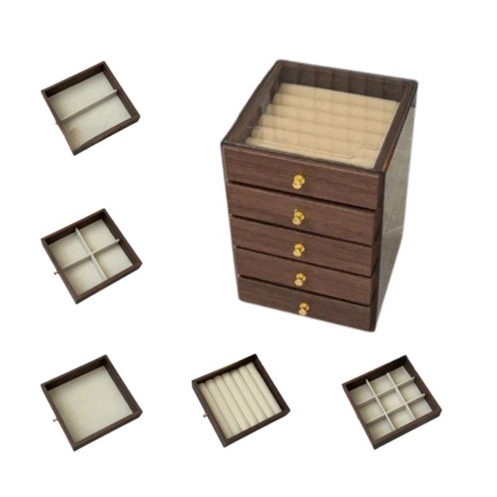 Large Capacity Wooden Walnut Grain Jewelry Box Dust-proof Necklace Display Storage Boxes  Gifts