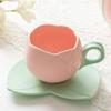 Tulip-Shaped Ceramic Coffee Cup & Saucer Set with Leaf Coaster, 100ml Elegant Espresso Tea Cups, Aesthetic and Practical
