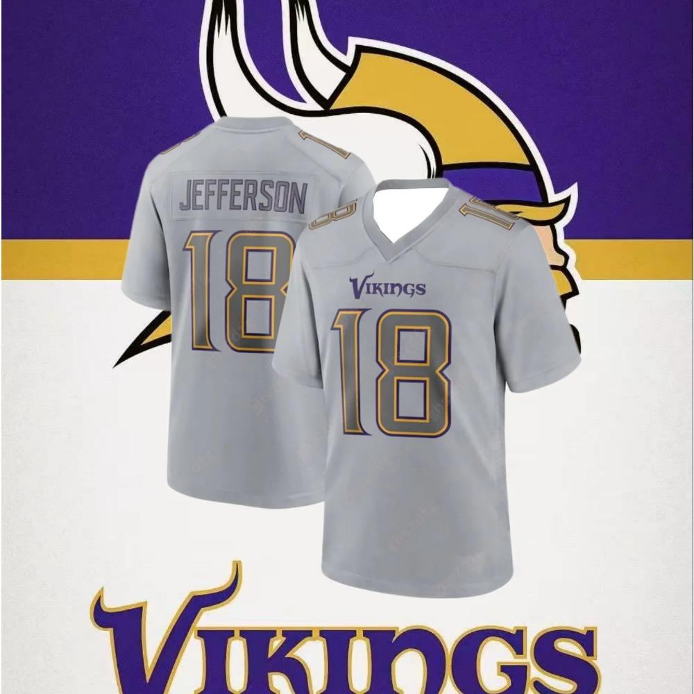 2025 Football für Männer und Frauen Trikot Justin Jefferson Vikings Spieltrikot #18 Schweißabsorbierend Training Draußen Übungsuniform
