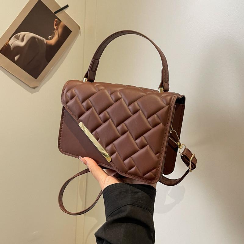 Urban Minimalist Style Embroidered Floral Grid Casual Crossbody Handbag In Khaki Nylon Lining коричневый