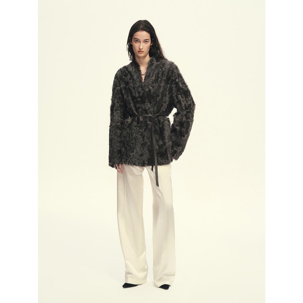 Imitation small lake sheep fur coat women's winter new loose lace-up wool coat environmentally friendly fur fashion coat