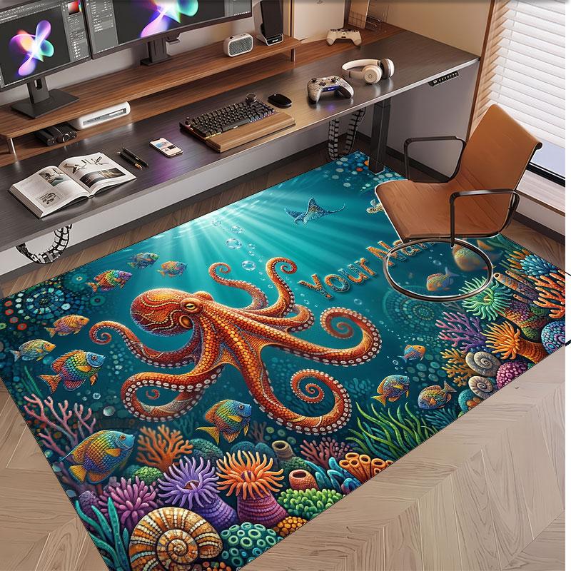 Fish Ocean Theme Soft Crystal Velvet Rug Custom Name & Text Print Non Slip Floor Rug for Bedroom Living Room